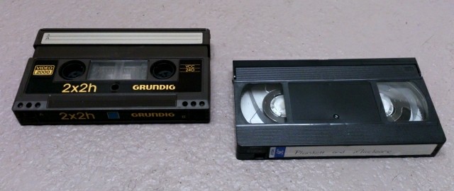 Size comparison between V2000 and VHS cassette