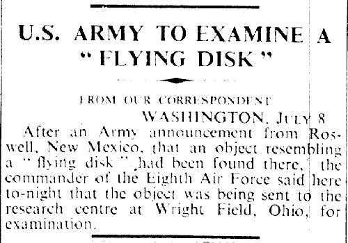 Report of a flying disk in Roswell